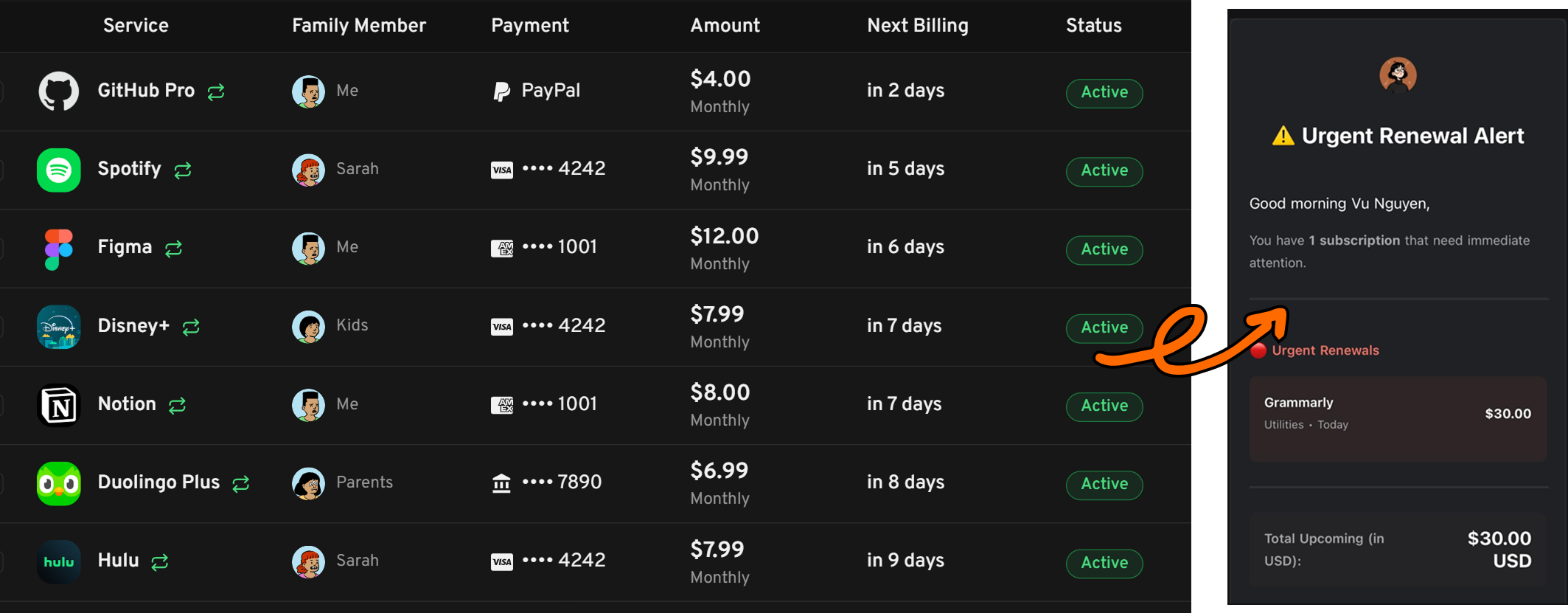 Vexly subscription tracker preview